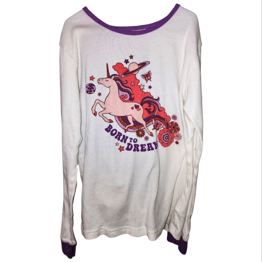 White and Purple Unicorn Graphic 2 Piece Pajamas